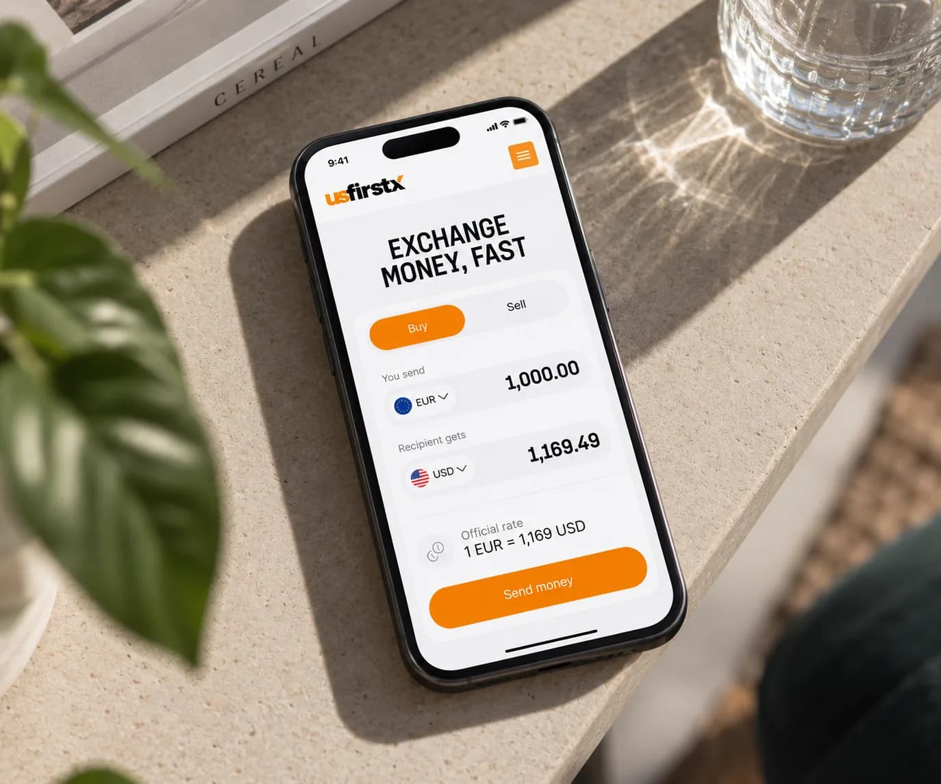 A phone showing a completed currency exchange order