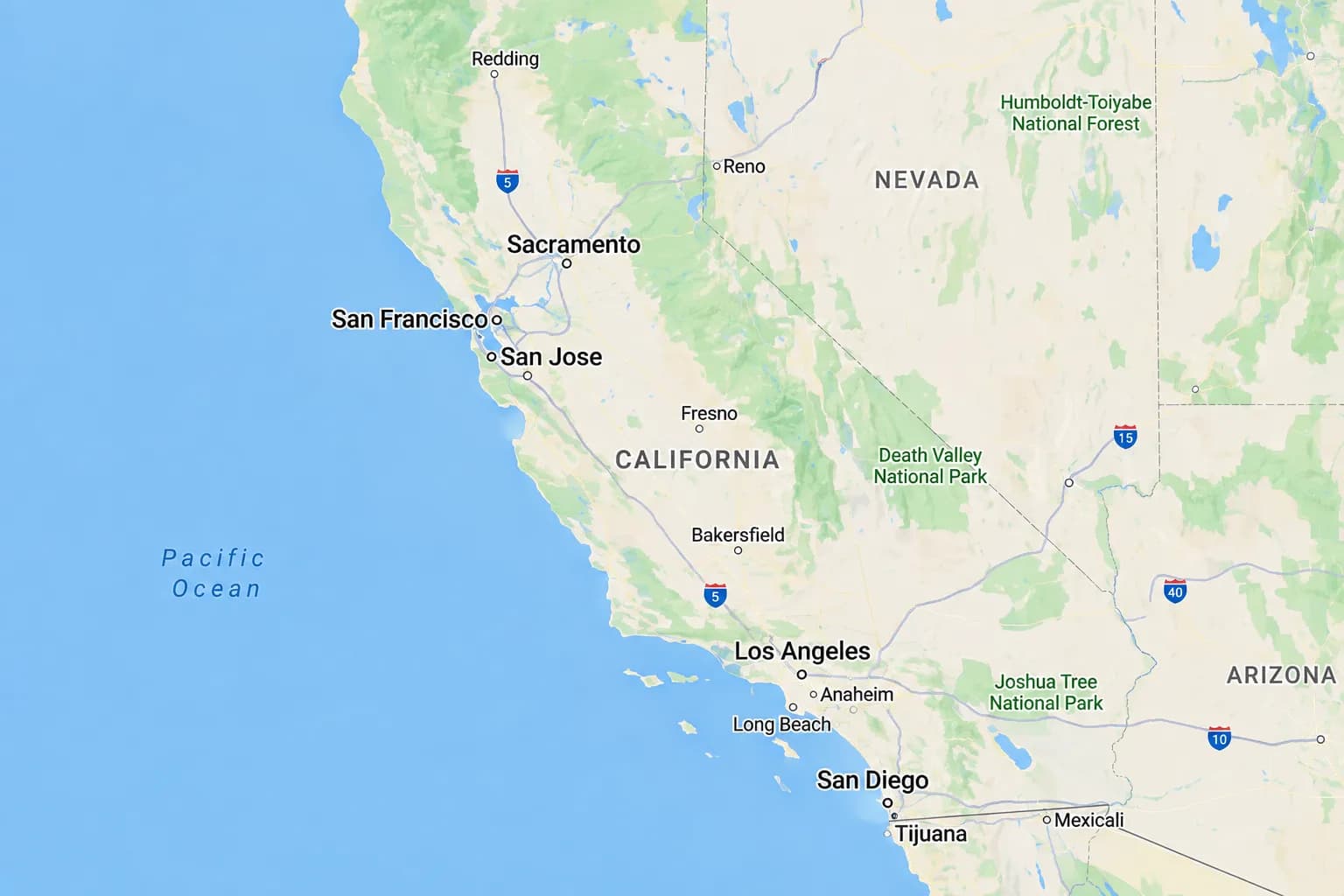 Map of California with the Los Angeles service area