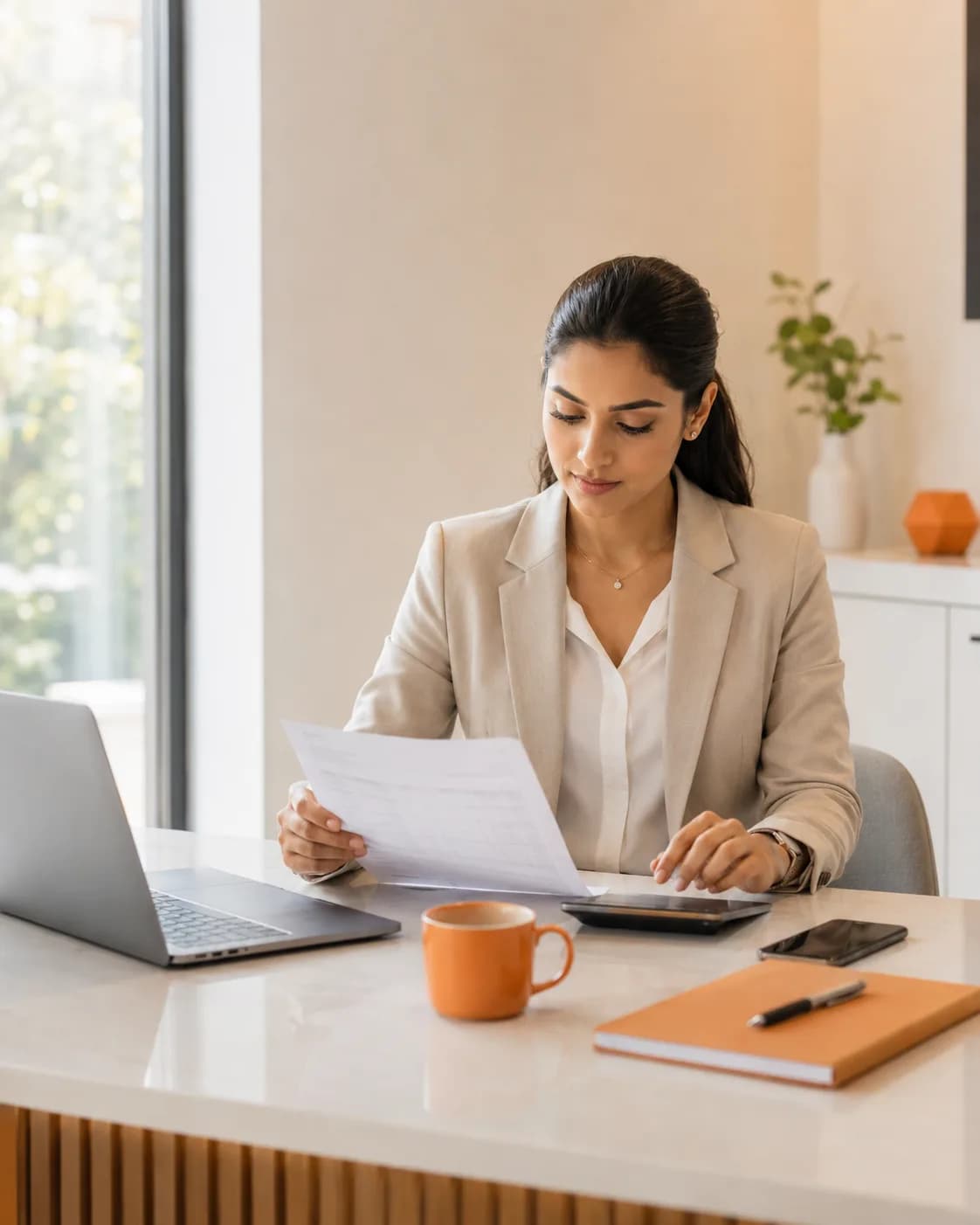Customer calculating a payout at a desk